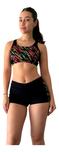 Bikini Anticloro Malla Natacion Short 2 Piezas Secado Rapido Negro 3