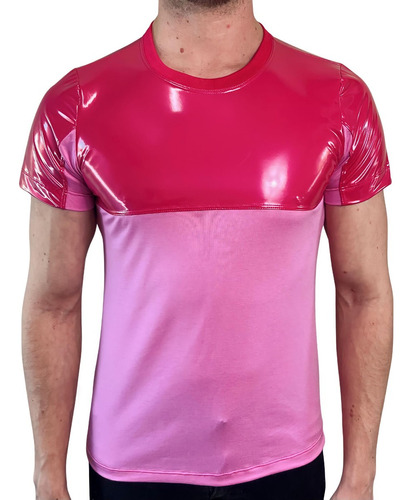 Camiseta Viscolycra Rosa Com Detalhe Vinil Pink