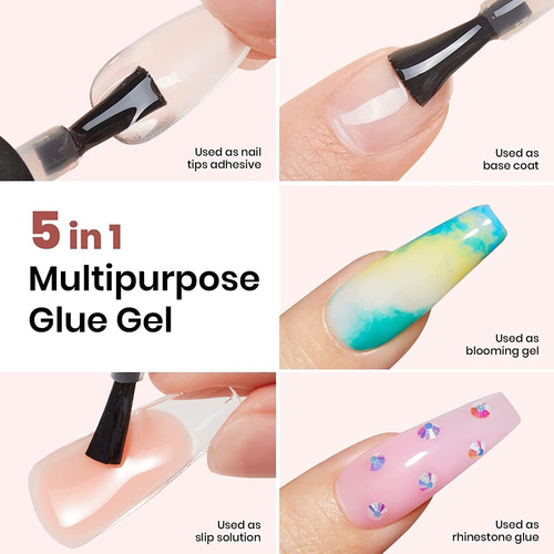 Kit Base Para Uñas En Gel Top Coat Y Pegamento De 15 Ml Transparente