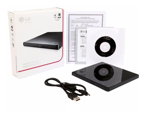 Imagen 2 de 2 de Lectora Grabadora Slim Dvd 8x LG Externo Usb Gp65nb60