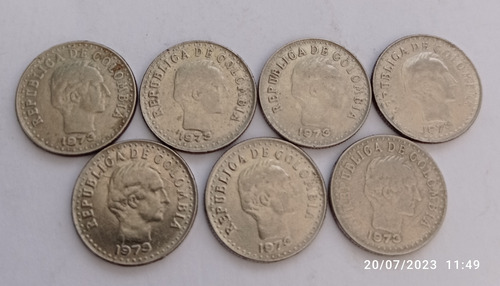 7 Monedas De 10 Centavos Colombia Año 1973 Buen Estado