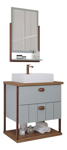 Conjunto Gabinete Para Banheiro Uni Com Espelheira 60cm Mgm Móvel Verde-claro