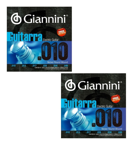 Encordoamento Para Guitarra 010 C/ Mi Extra Giannini C/2