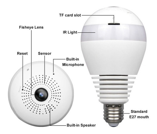 Imagen 4 de 10 de Foco Led Y Camara Ip Wifi Hd 360° Ojo Pez Ver En Tiempo Real
