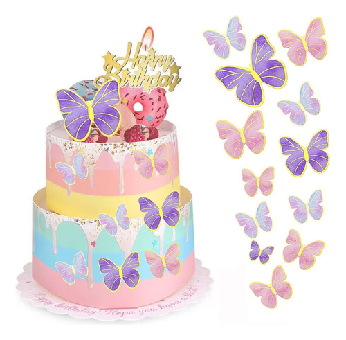120 Topper Deco Torta Mariposa Cumpleaños Rosa Dorado Adorno