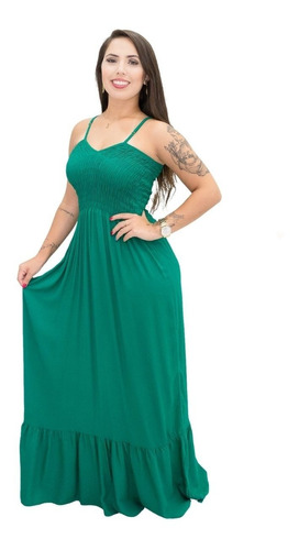 Vestido Longo Plus Size Com Alcinha Moda Praia Verão 2022