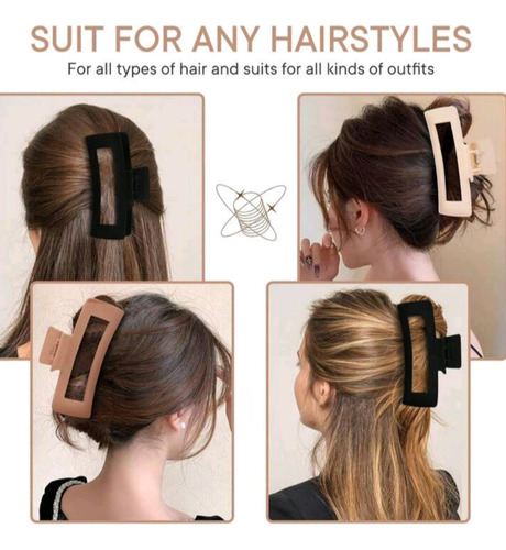 Jgo De 4 Pinzas Cuadradas Grandes Para El Cabello