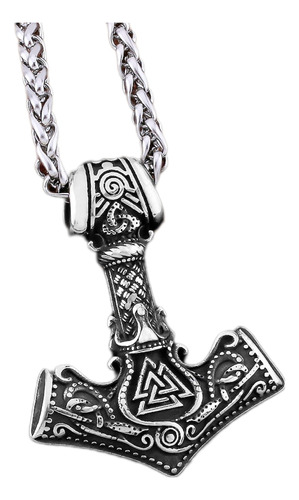 Collar Martillo Vikingo Thor Nórdico Acero Inoxidable Hombre