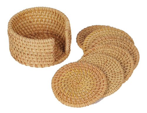 Set X6 Posavaso Mesa Fibra Natural Rattan Artesanal