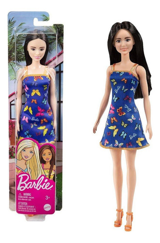 Muñeca Barbie Básica Morocha Con Vestido Mariposas Original
