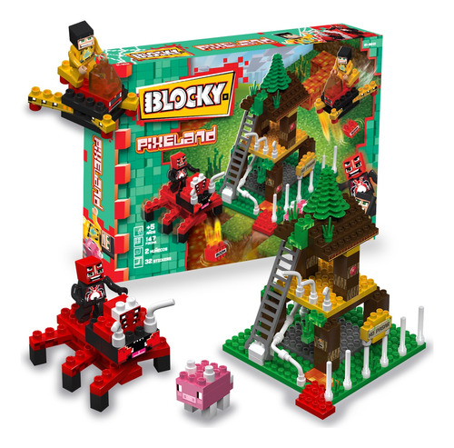 Blocky Pixeland Bosque Aracnido 147 Piezas 2 Muñecos