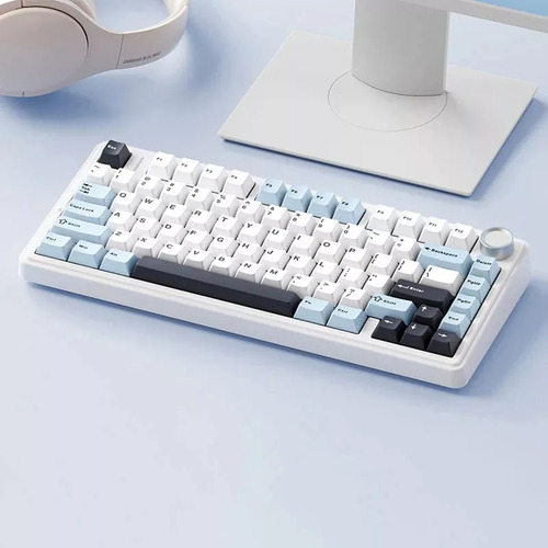 Teclado Aula F75 Mecânico Sem Fio Tri Mode 80teclas Azul-marinho Português Brasil