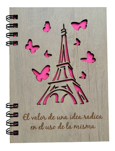 Cuaderno Torre Eiffel Personalizado Con Nombre 19x14cm Mdf