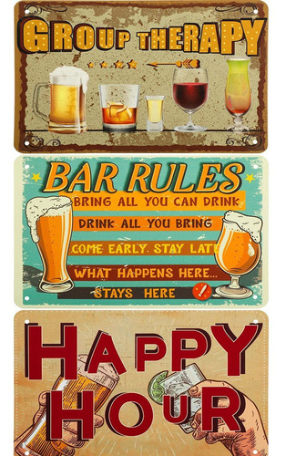 3 Piezas Rústico Retro Vintage Diseño Bar Reglas Arte...
