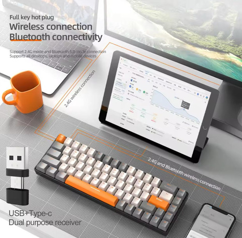 Teclado Mecânico Sem Fio Ziyoulang K68 Switch Red