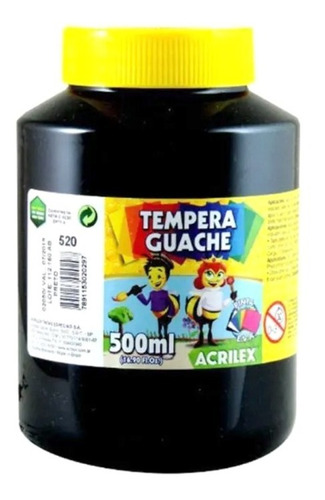 Tinta Tempera Guache Escolar Acrilex 520 - Preto 500ml