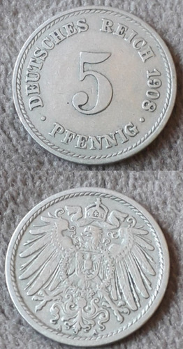 Moneda De Alemania Imperio Año 1908 De 5 Pfennig Ceca A