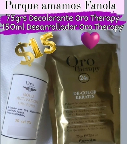 Imagen 1 de 4 de Decolorant Fanola Oro Therapy 75grs+agua 30vol