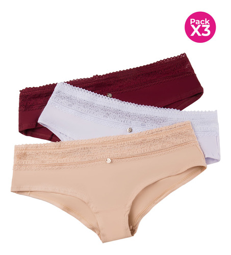 Lili Pink Hipster Algodón Y Encaje Paquete X3 B316b Panty Pa