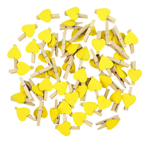 Mini Pinza De Madera Corazón Amarillo Decoración 50 Piezas