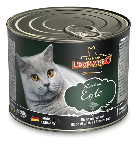 Alimento Leonardo Gato Adulto Sabor Pato Lata De 200g