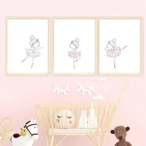 Comprar Set X3 Cuadros Nórdicos Nena Bailarinas 30x40 Completos