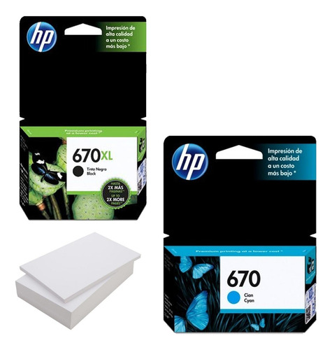 Kit De 2 Cartuchos Tinta Hp 670xl Negro Y 670 Cian Original 