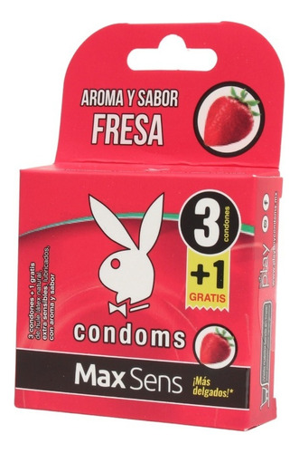 3 Condones Playboy Max Sens Con Sabor Y Aroma - Elige Sabor Sabor Fresa