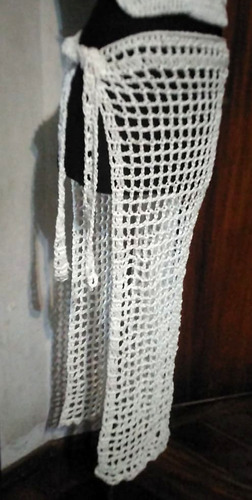 Pareo Pollera Larga Con Lazo Tejido Crochet Artesanal