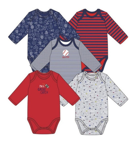 Ropa De Bebe Bodys Manga Larga Niño Set 5  +  Envíos Gratis