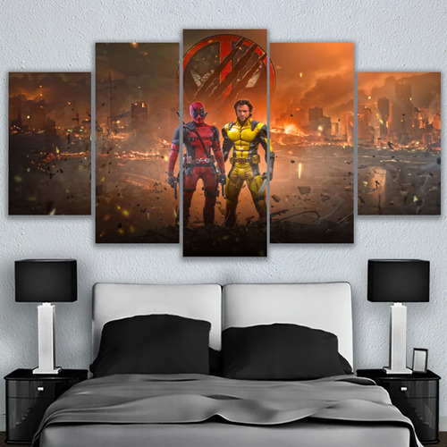 5 Cuadros Deadpool Wolverine Logo Pelea Ciudad 150x84cm