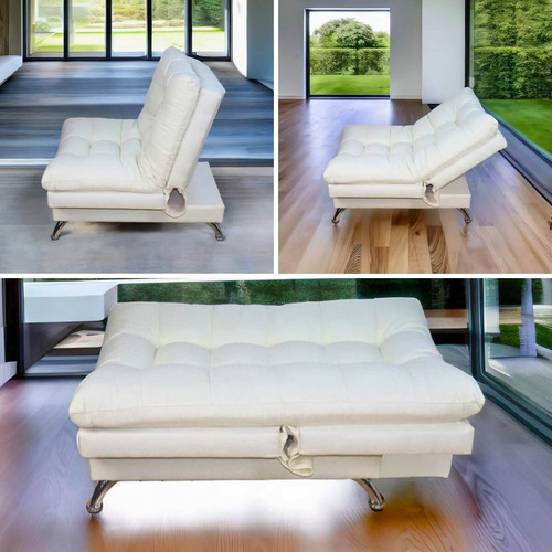 Sillón Individual Moderno Ocasional Reclinable 3 Posiciones Color Beige Diseño De La Tela Lino