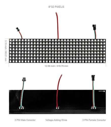 Matriz 8x32 Leds Panel Rgb 256 Pixeles Ws2812b Pantalla @tl