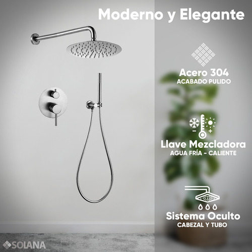 Solana Regadera De Baño Redonda Con Sistema Interno Modelo Nilo Color Silver / Regadera Con Salida De Agua Superior Modo Lluvia Y Regadera De Mano