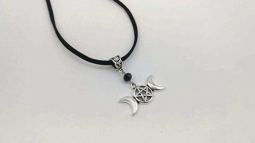 Collar Gamuza Triple Diosa Wicca Goth Dark Gotico