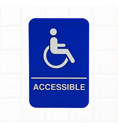 Cartel Braille Accesible Ada - Azul Y Blanco, 9 X 6 Pulgadas