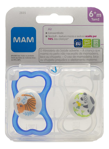 Kit Com 2 Chupetas Mam Air 6+m Azul + Caixinha