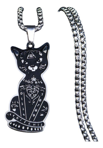 Collar Dark Gótico Gato Acero Inoxidable Plateado