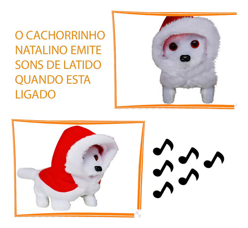 Cachorro Musical Pelúcia Natal 13 Cm - Roupa Papai Noel