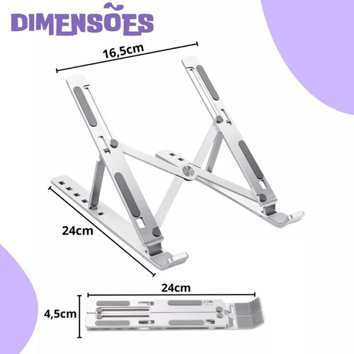 Suporte Aluminio De Notebook Articulado Dobrável Ergonomico Prateado Prateado
