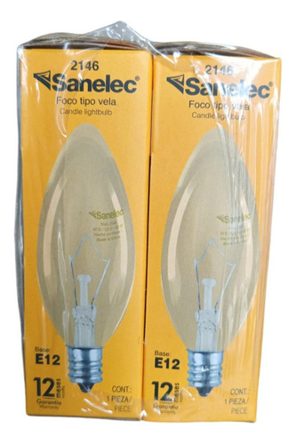 25 Pzs. Foco Incandescente E12 Tipo Vela Decorativo 40w