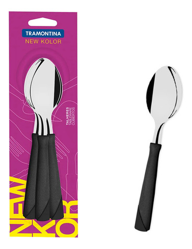 Cuchara De Té Tramontina New Kolor X12 Mango Plástico Negro