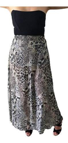 Pollera Larga Animal Print Gama Gris Y Verdes Tendencia