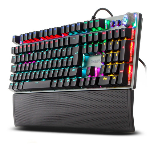 Teclado gamer Philips Serie G600 SPK8614 QWERTY Blue inglês US cor preto com luz rainbow