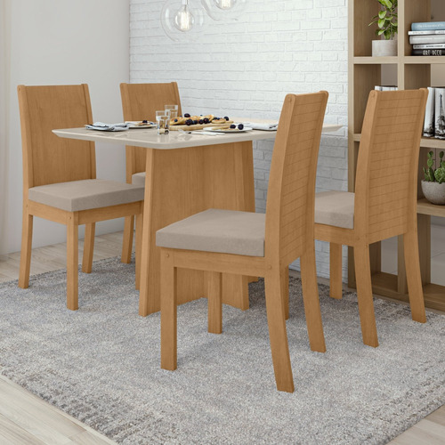 Conjunto Mesa Celebrare 120cm Tampo Mdf/vidro 4 Cadeiras