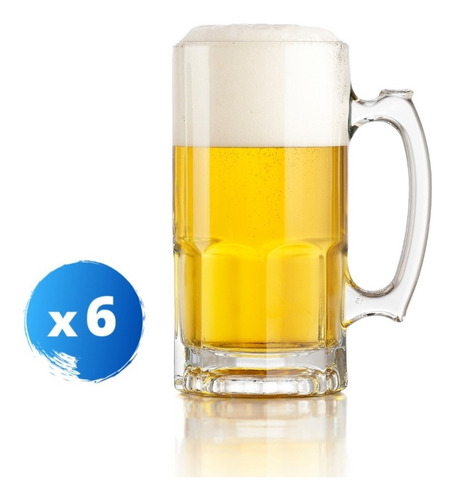 Chopp Vidrio Vaso Cerveza 1 Litro Pack Crisa X6 Uni Color Transparente