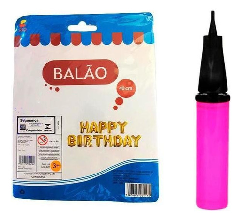 Kit 1 Bomba Para Encher Balões + Balão Happy Birthday