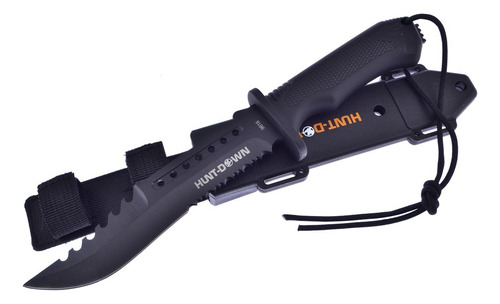 Cuchillo Táctico Militar Hunt Down 9818 Con Funda Y Pedernal Color Negro