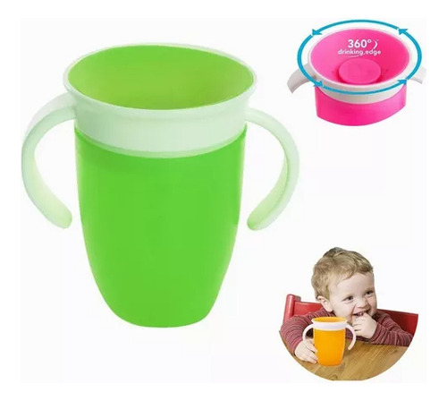 Vaso Entrenador 360 Antiderrames Bebes Niños Verde Vaso 360