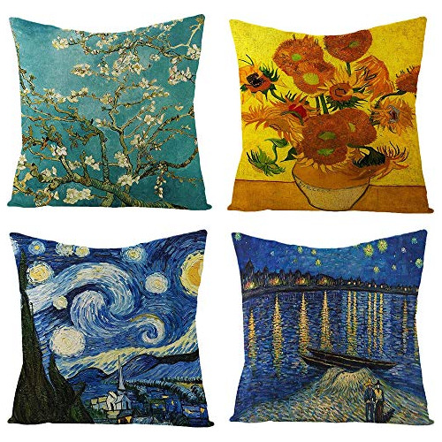 Fundas De Almohada De Tiro Set De 4 Arte De Van Gogh, 1...